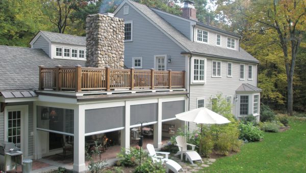 Retractable screens at classic New England Farmhouse