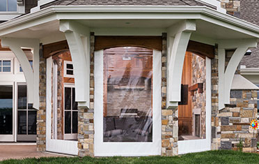 Close up of patio space with Phantom clean vinyl motorized screens