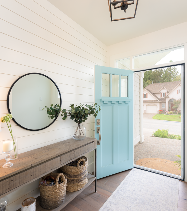 open Light blue front door