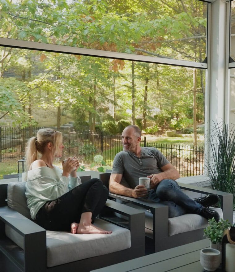 Mike Weaver and Carrie Rowan enjoying their upgraded patio space with Phantom Screens